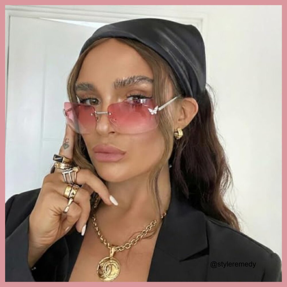 Metal Rimless Rectangular Sunglasses with UV400 P… - image 2